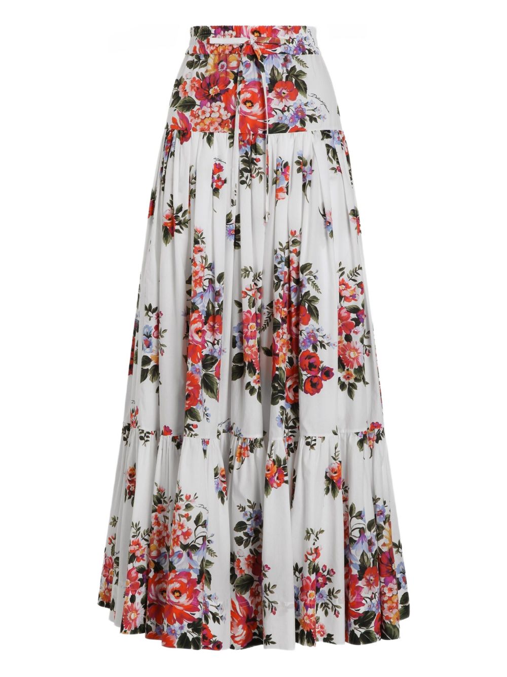Dolce & Gabbana-Pleated tiered floral-print cotton-poplin midi skirt