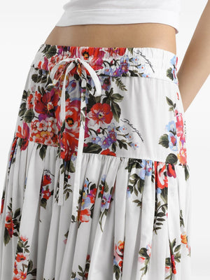 Dolce & Gabbana-Pleated tiered floral-print cotton-poplin midi skirt