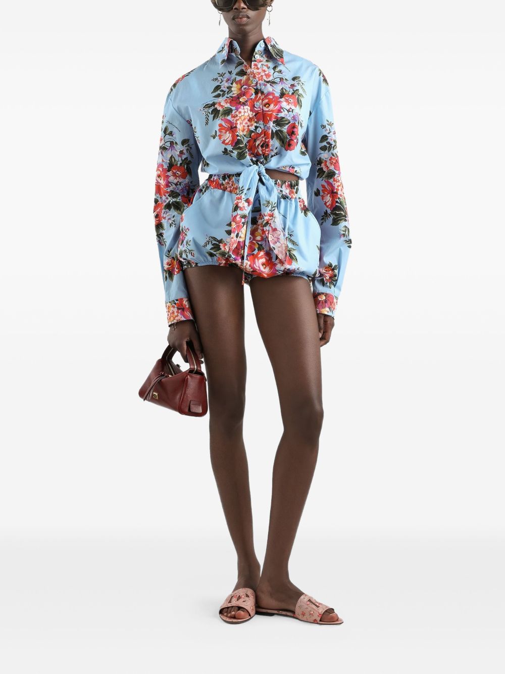 Dolce & Gabbana-Floral cropped cotton shirt
