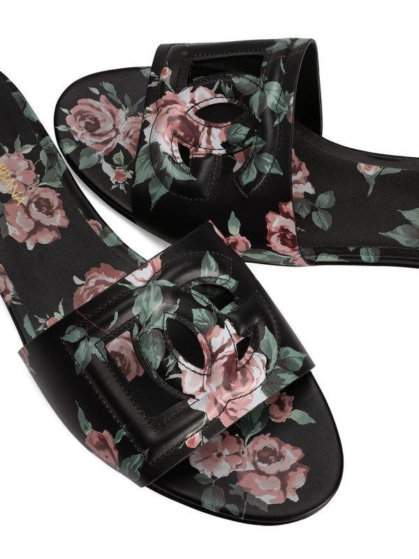 Dolce & Gabbana-DG black floral print slide sandals