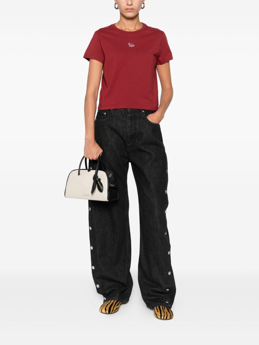 Maison Kitsuné Fox-Embroidered Cotton T-Shirt