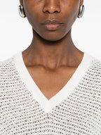 Fabiana Filippi V-neck short sleeves sequin embellishments Openwork top