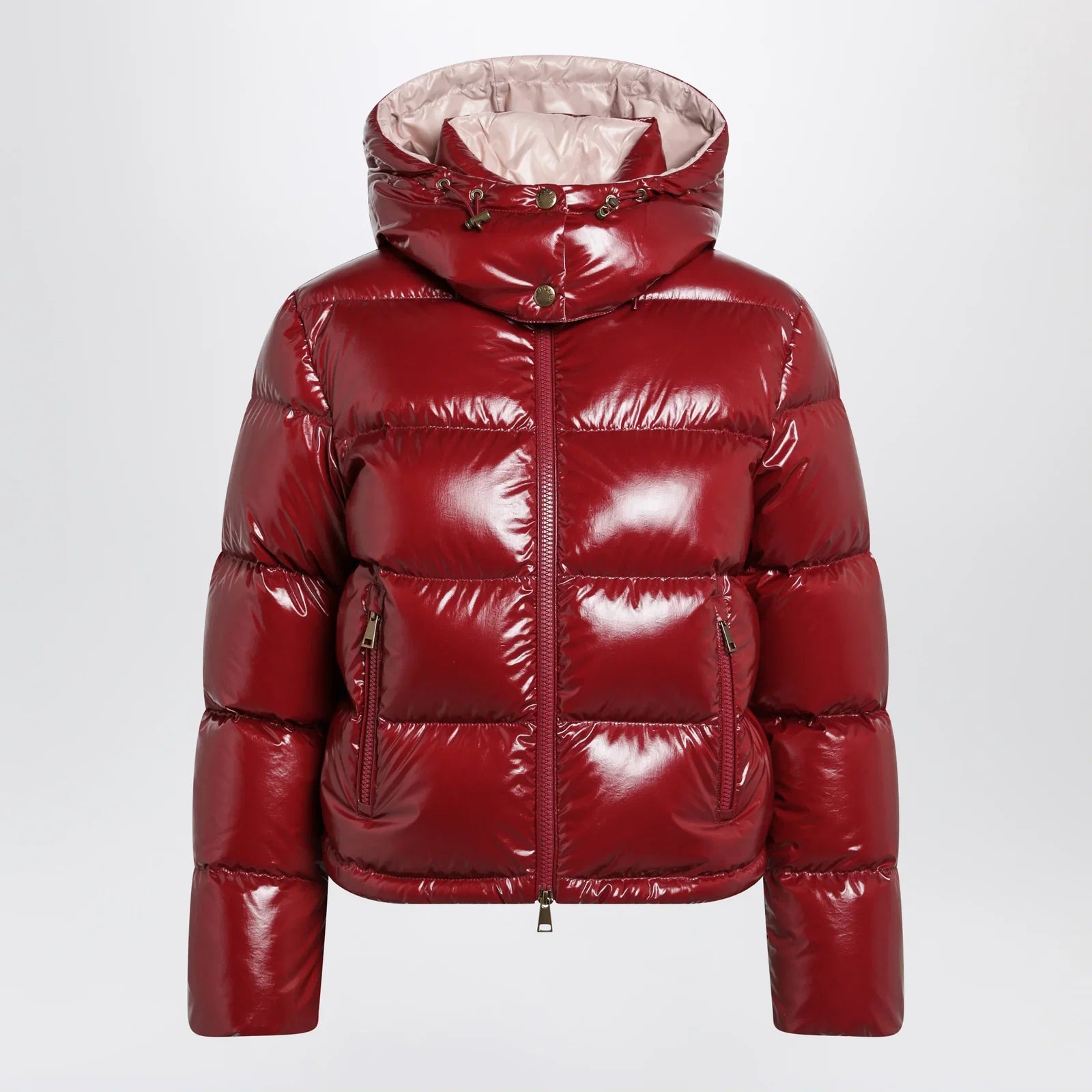 Moncler Niveole cropped down jacket in glossy nylon red