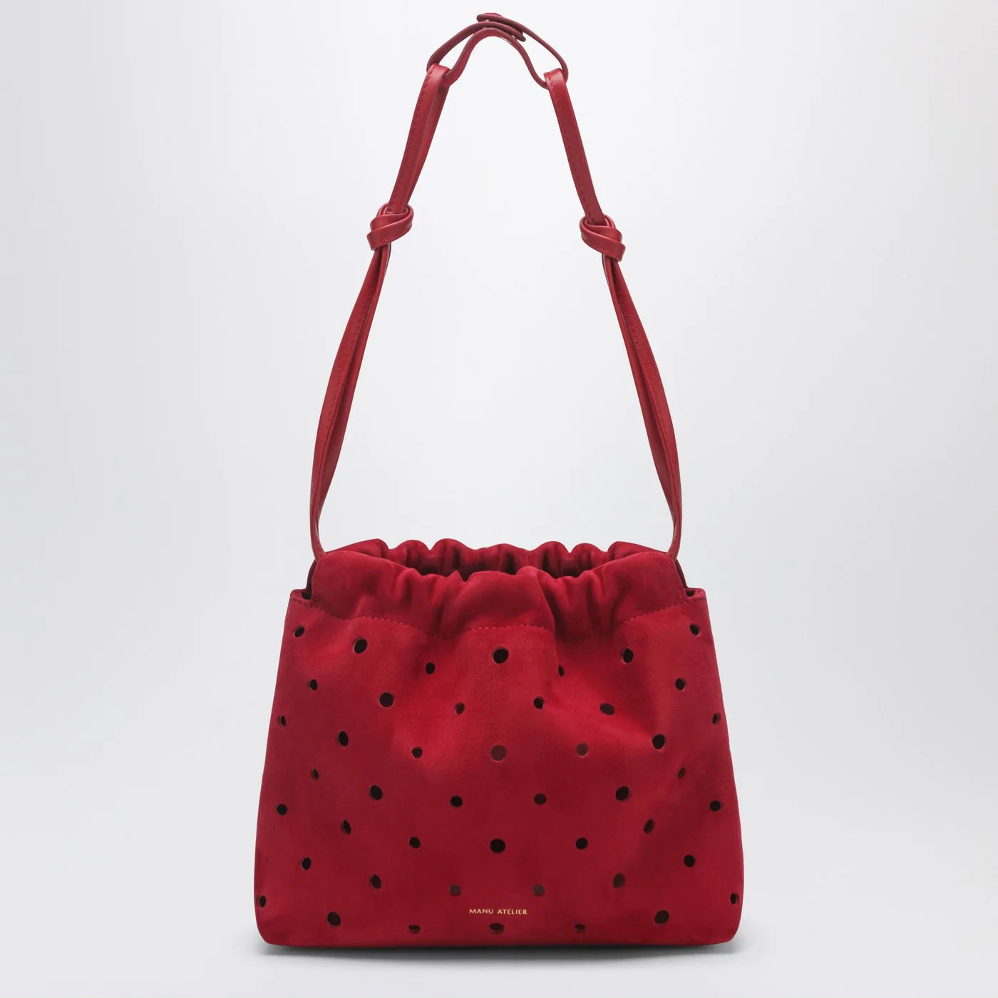 Manu Atelier Romy perforated red suede pouch