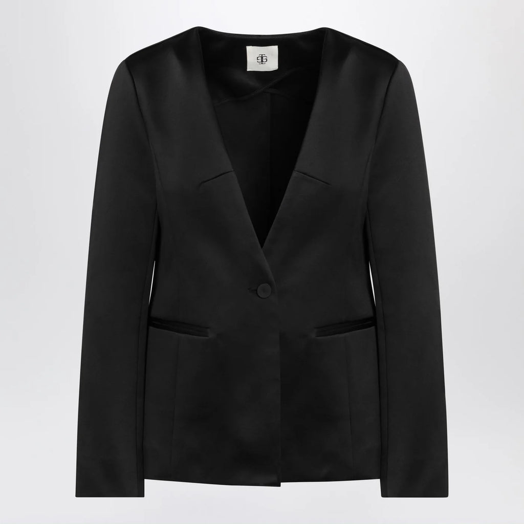 the garment Black single breasted cotton blend jacket