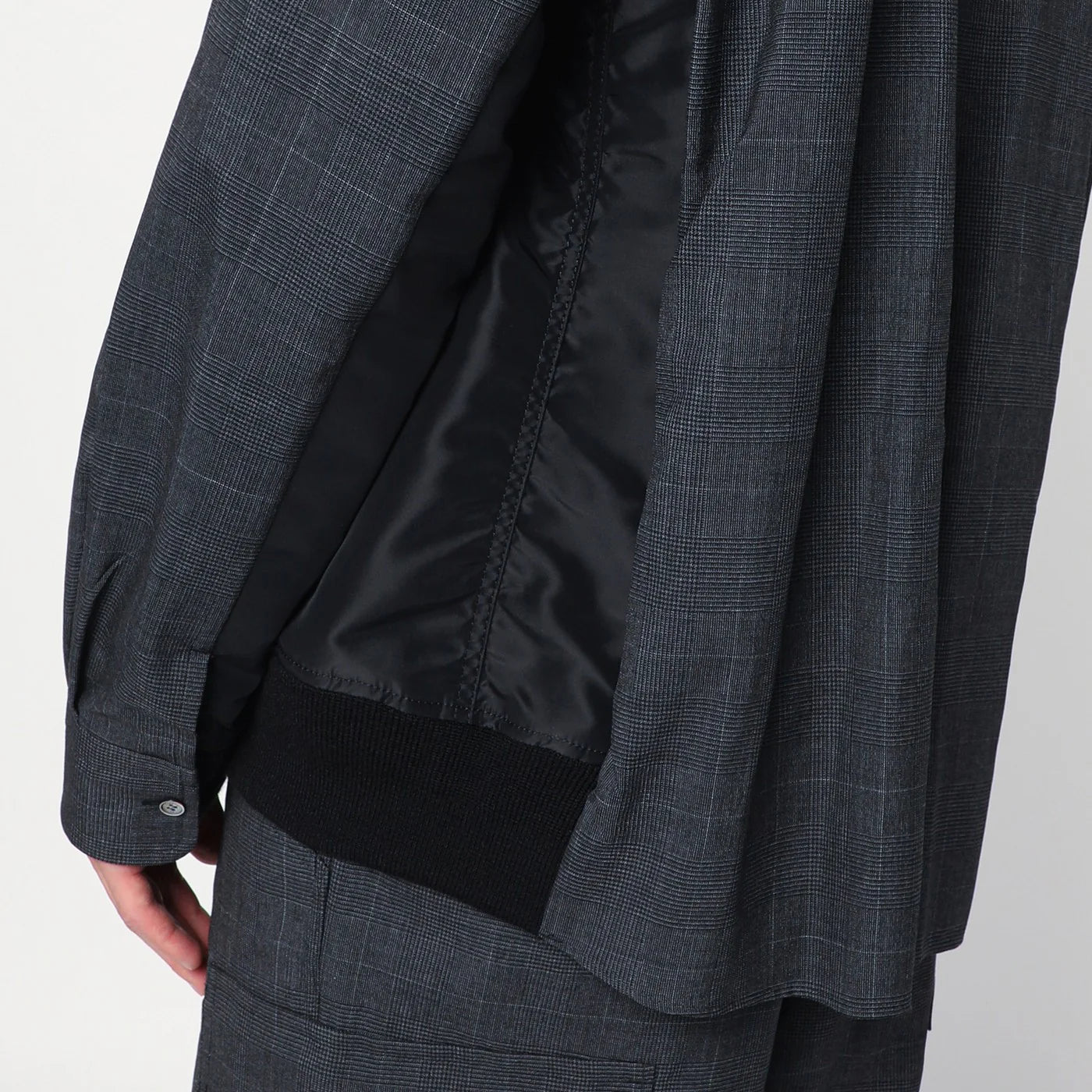 Sacai Gray plaid wool shirt jacket