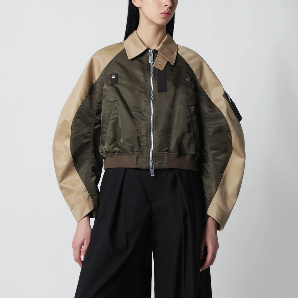 Sacai Khaki green/beige nylon zip jacket