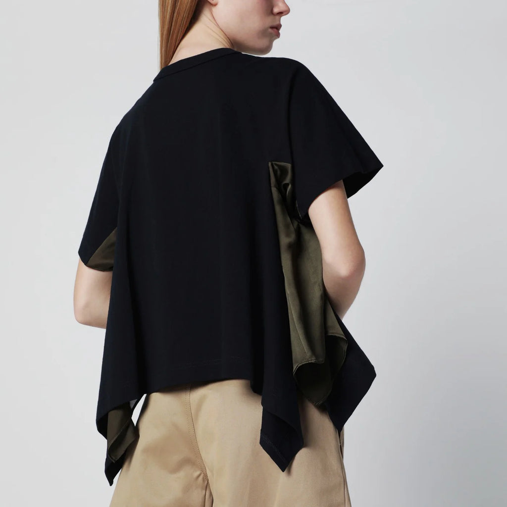 Sacai Navy/khaki draped-hem T-shirt