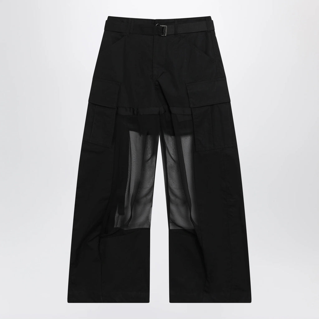 Sacai Black cargo trousers with semi-sheer insert