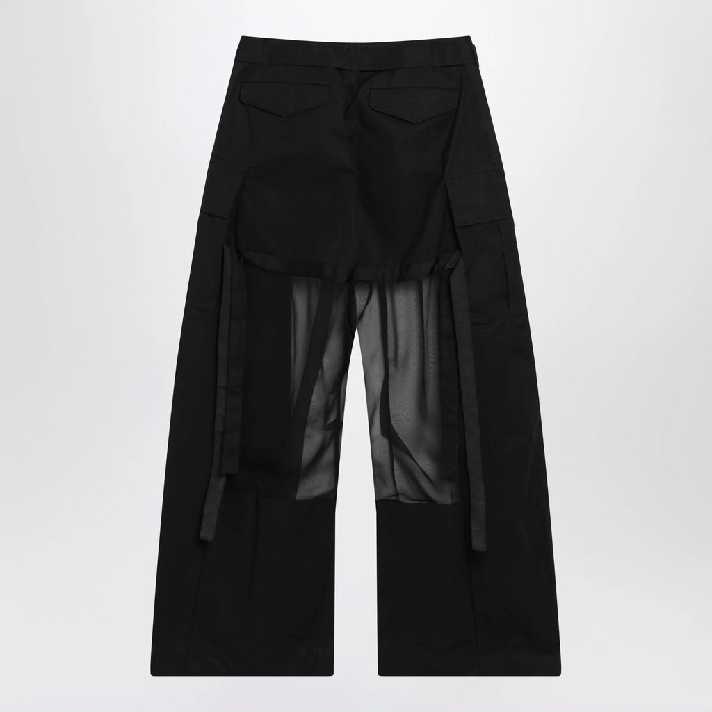 Sacai Black cargo trousers with semi-sheer insert