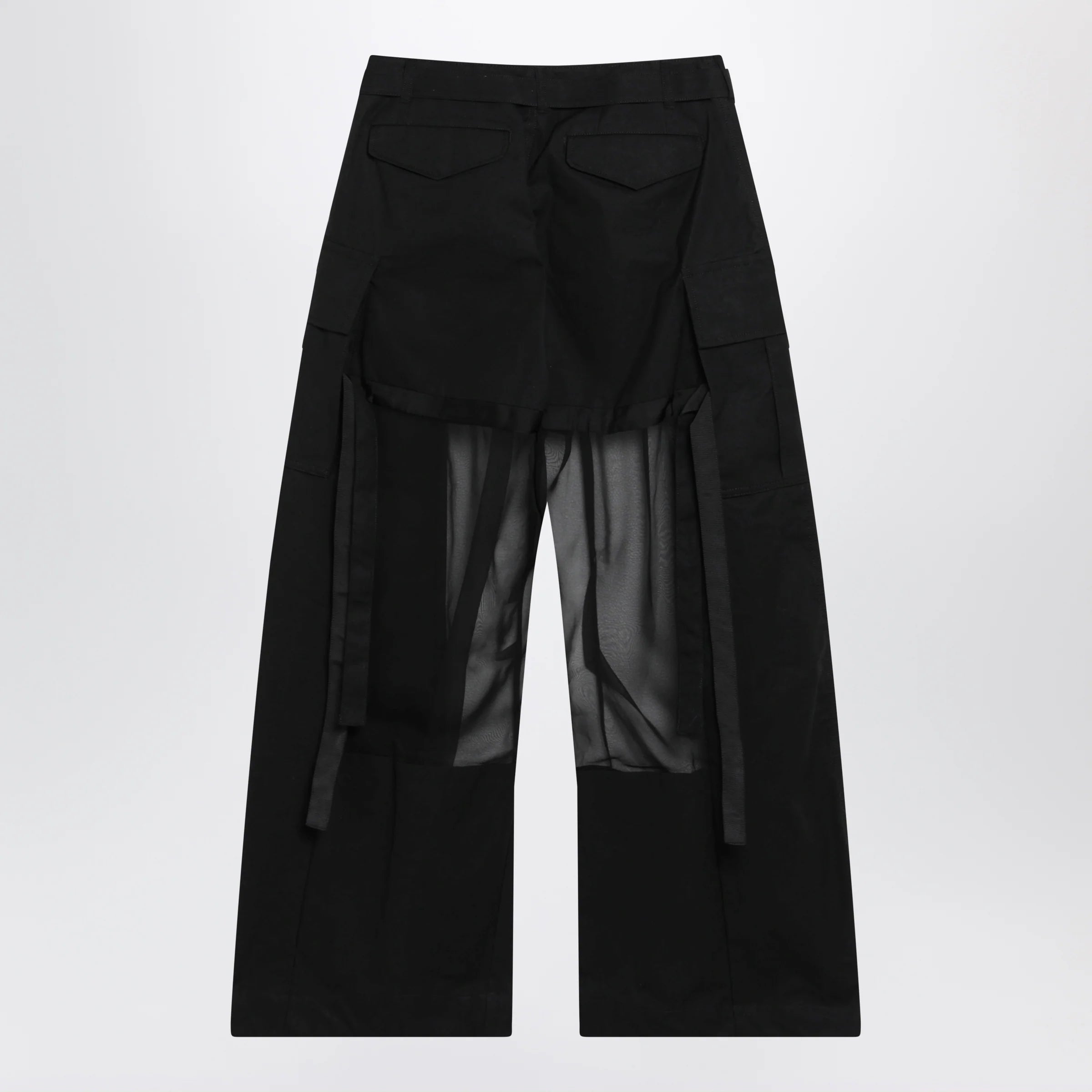 Sacai Black cargo trousers with semi-sheer insert