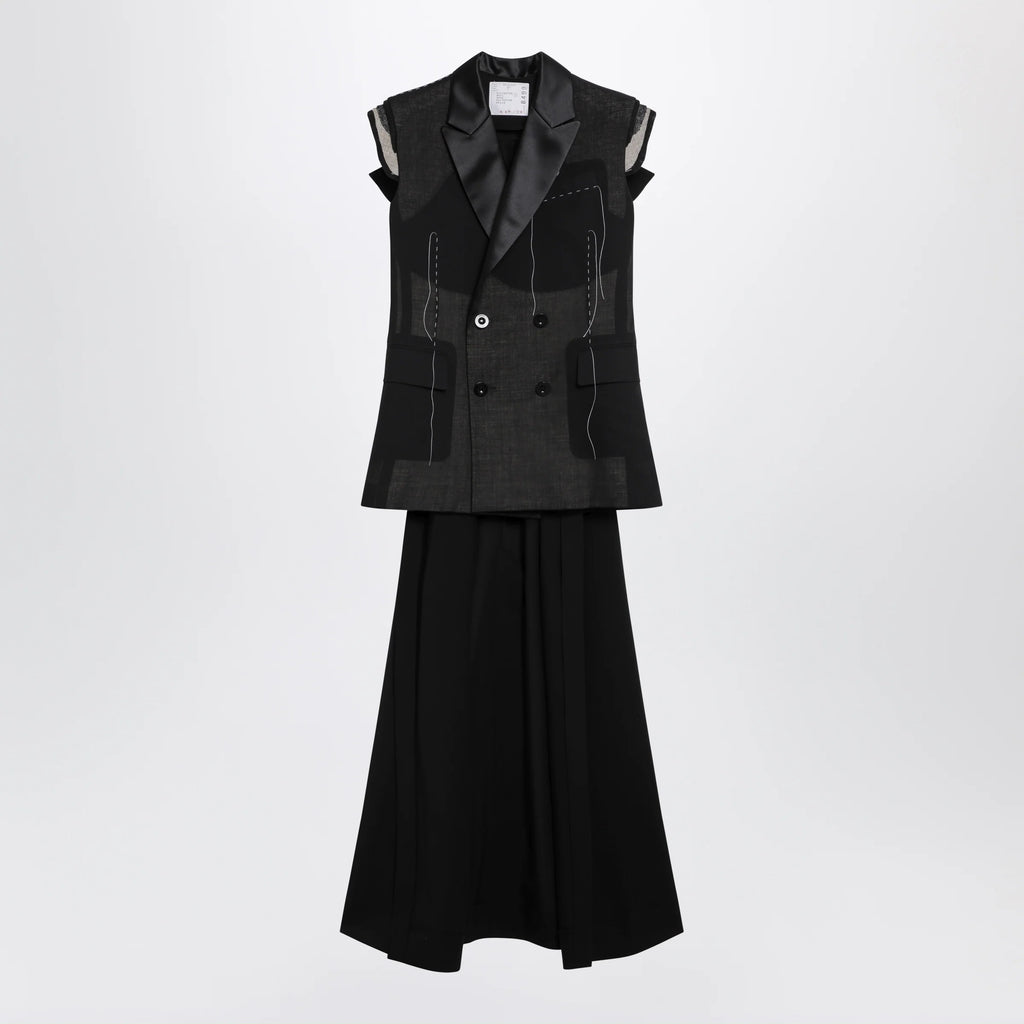 Sacai Black wool organza vest
