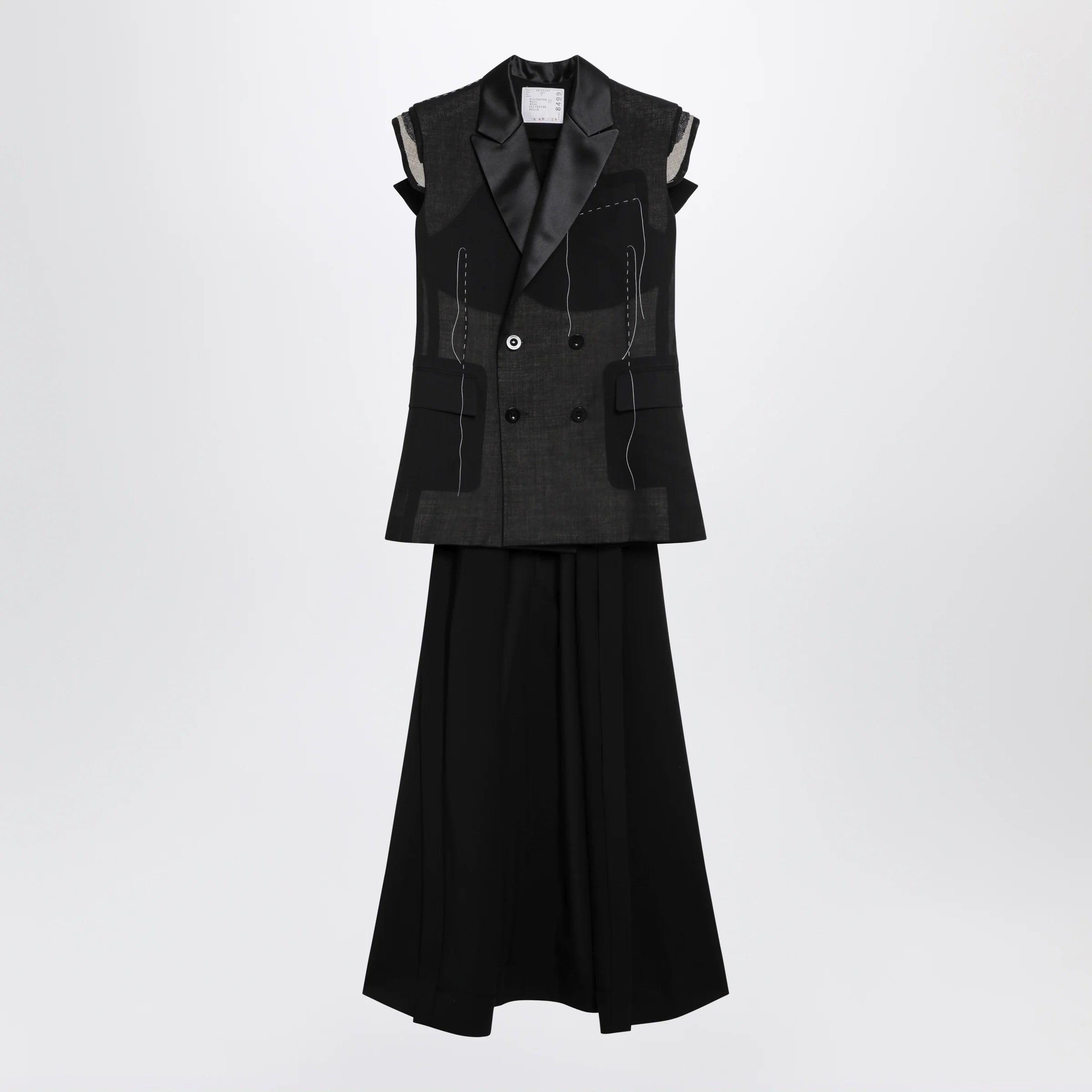 Sacai Black wool organza vest