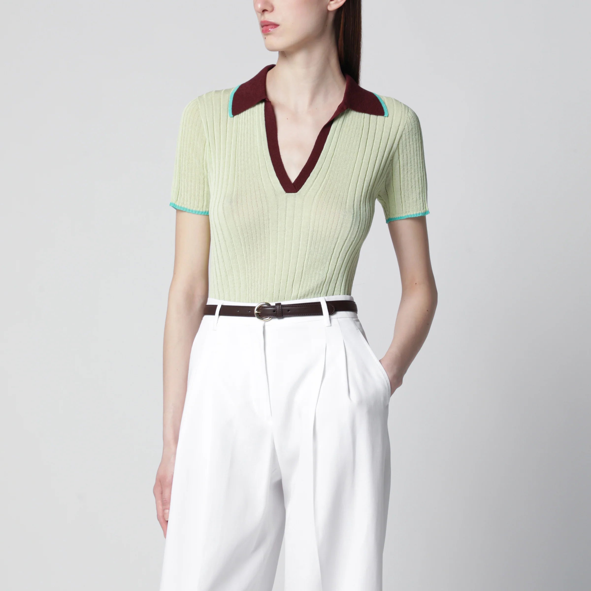 Roberto Collina Ribbed fitted polo with contrast trims, multicolor