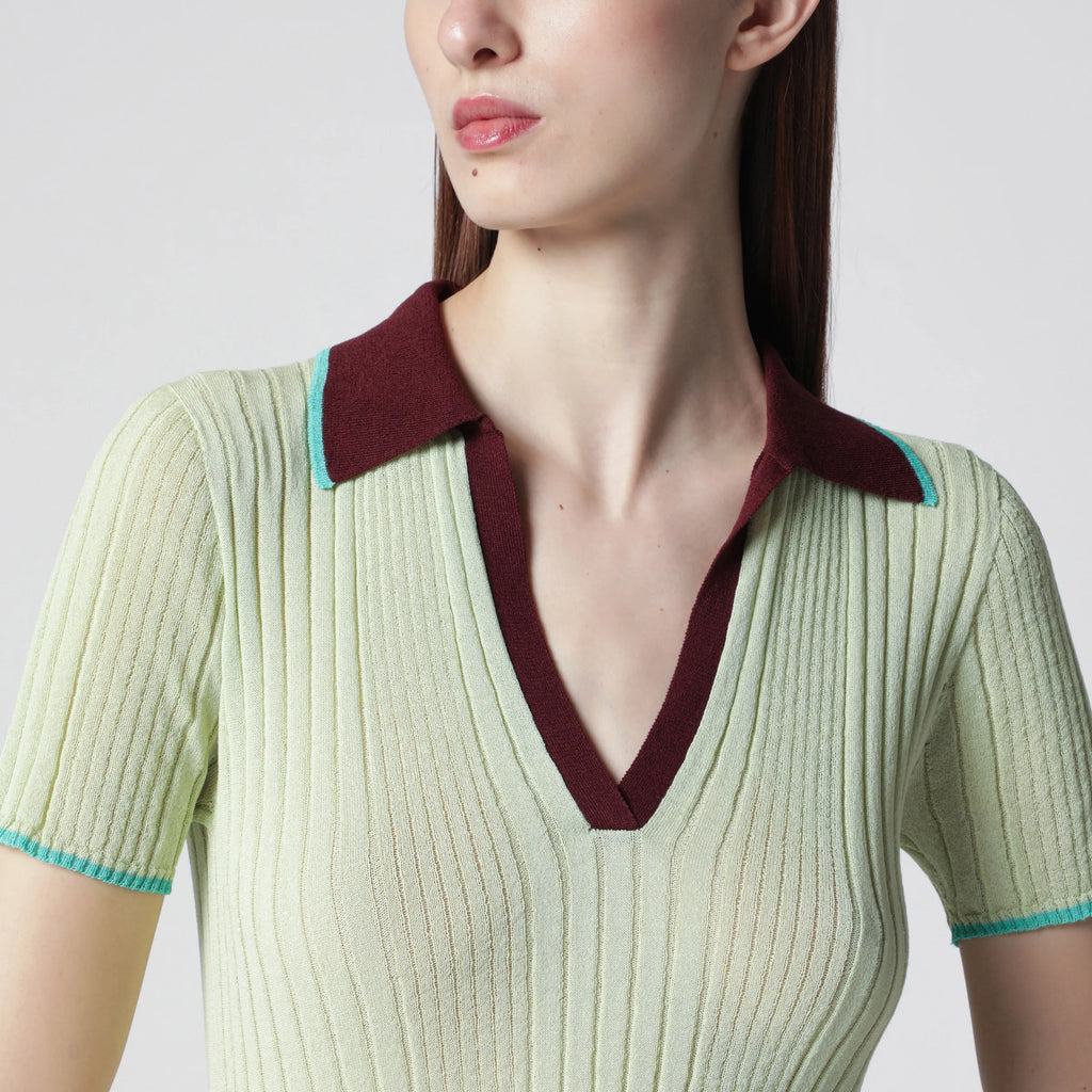 Roberto Collina Ribbed fitted polo with contrast trims, multicolor