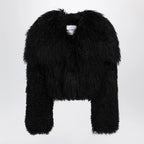 The Attico Cropped bomber jacket in black curly shearling