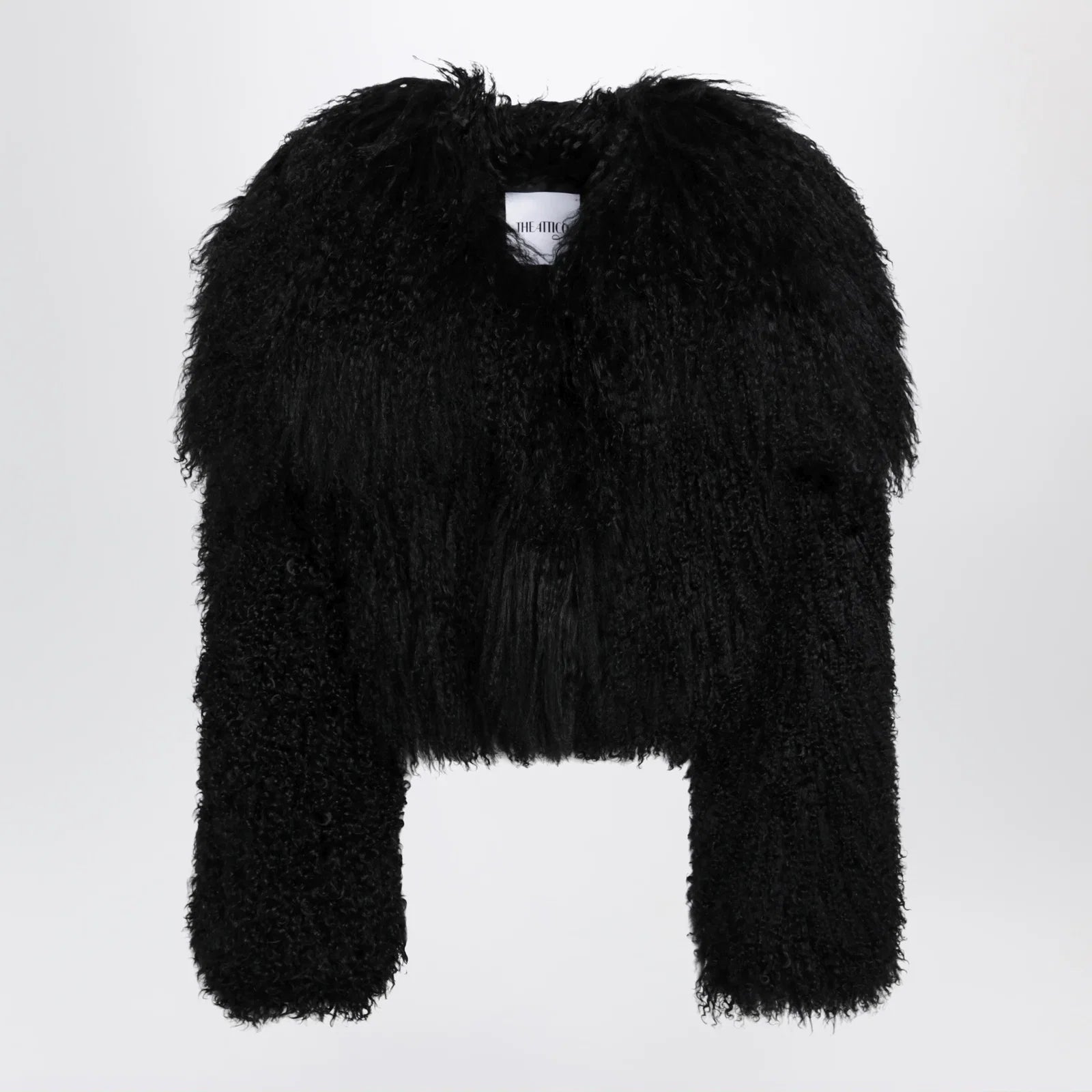 The Attico Cropped bomber jacket in black curly shearling