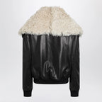The Attico Black leather bomber jacket with shearling collar
