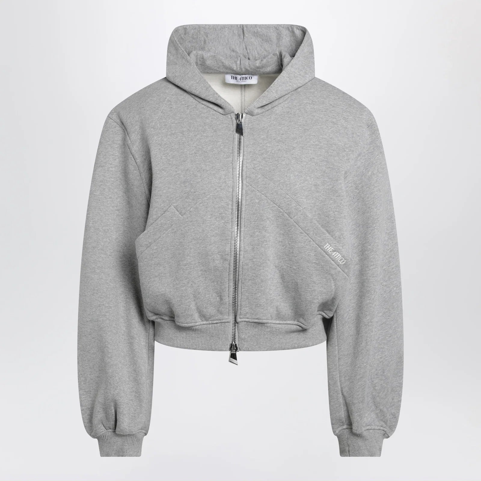 The Attico Boxy zip-up hoodie in melange grey cotton