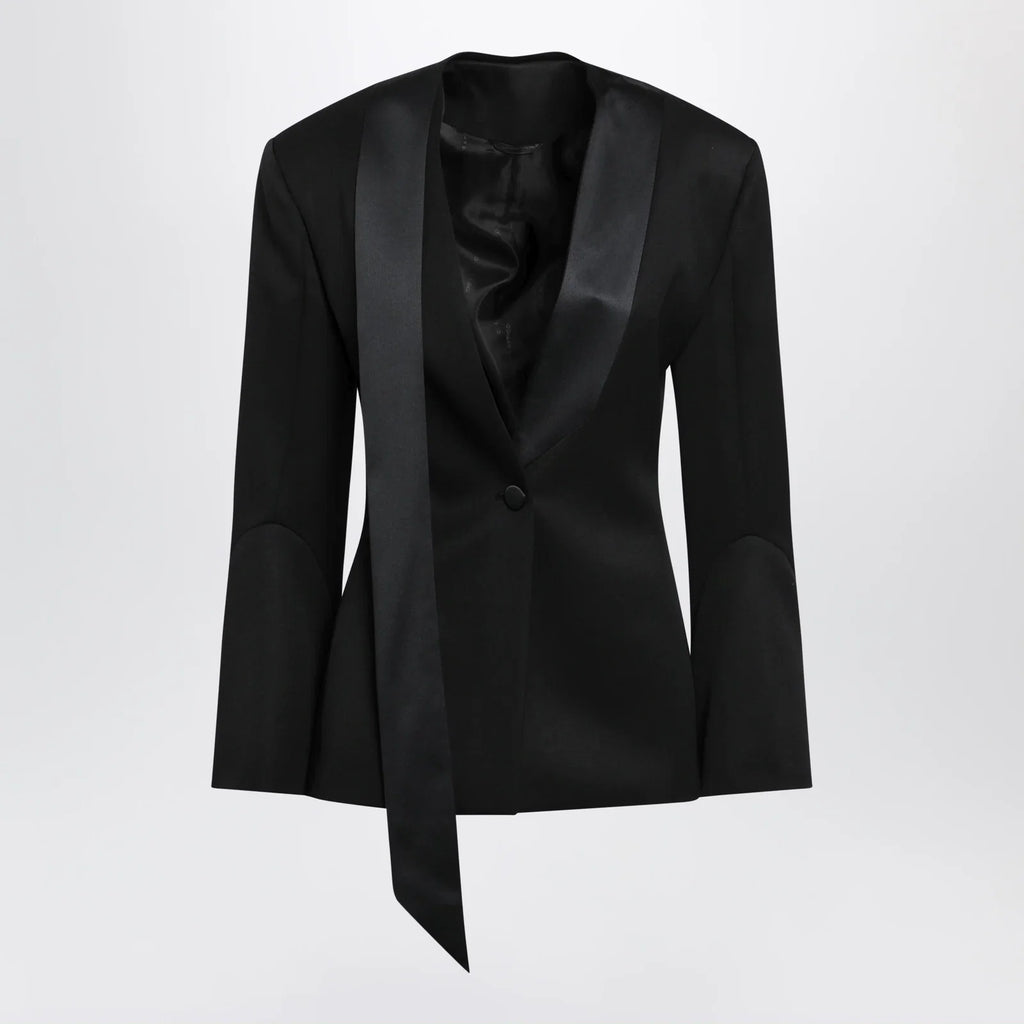 The Attico Black virgin wool tuxedo jacket with satin lapels