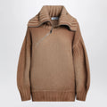 The Attico Camel wool and cashmere sweater with asymmetric zip