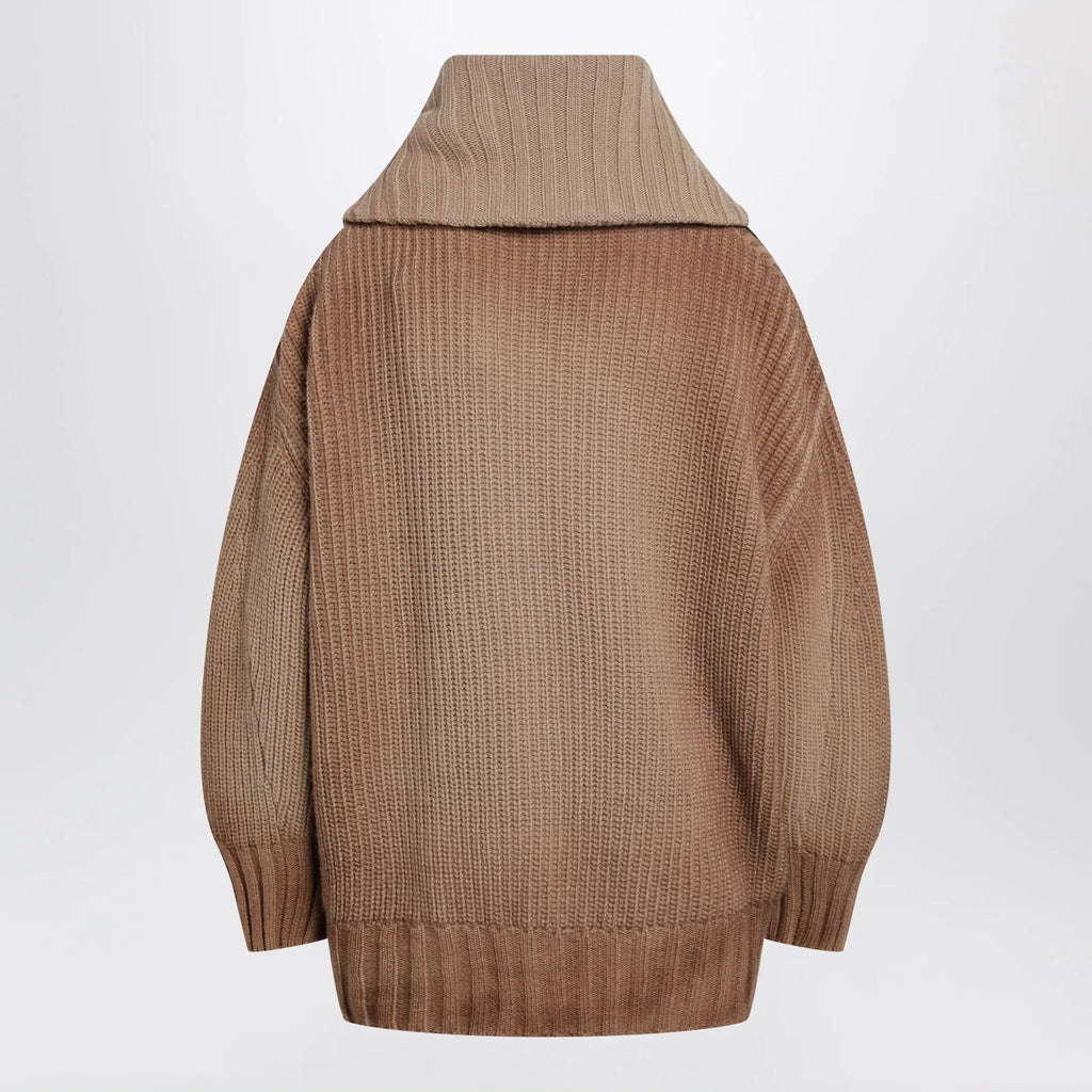 The Attico Camel wool and cashmere sweater with asymmetric zip