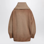 The Attico Camel wool and cashmere sweater with asymmetric zip