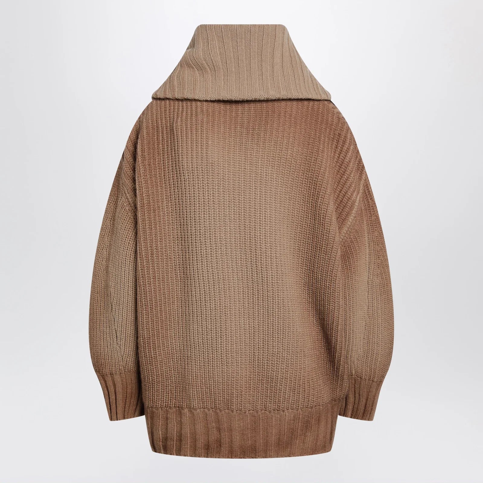 The Attico Camel wool and cashmere sweater with asymmetric zip