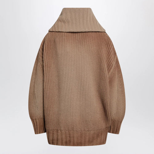 The Attico Camel wool and cashmere sweater with asymmetric zip