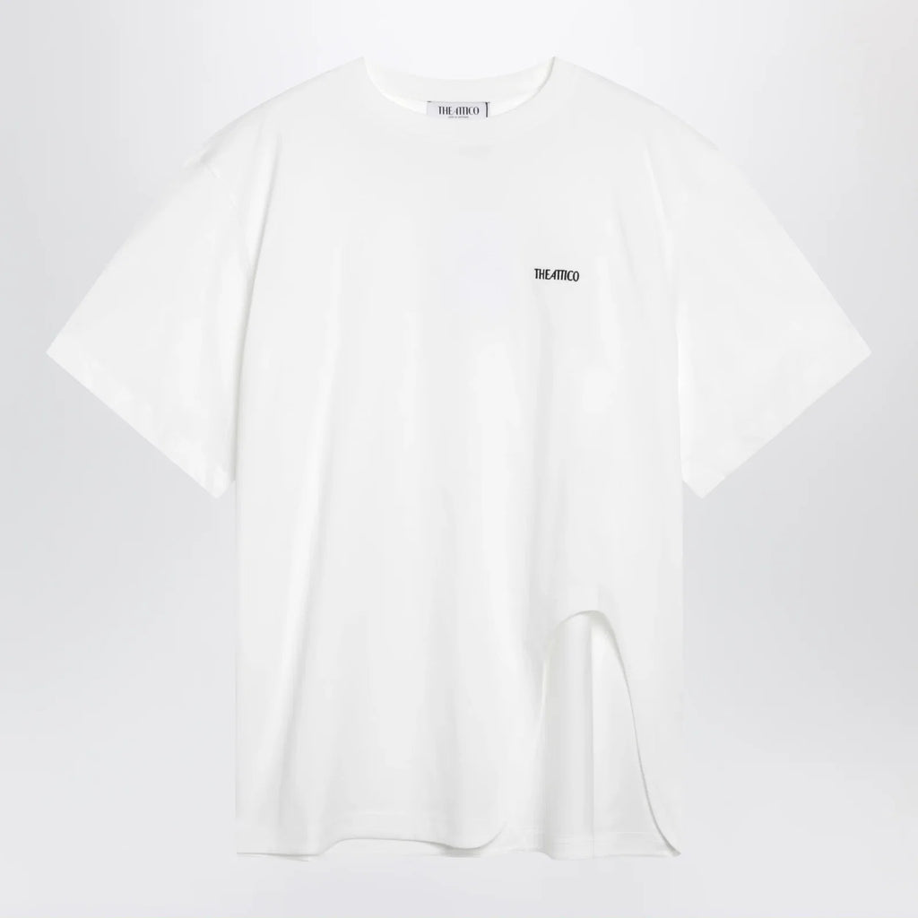 The Attico Oversized cotton jersey T-shirt with cutout hem, white