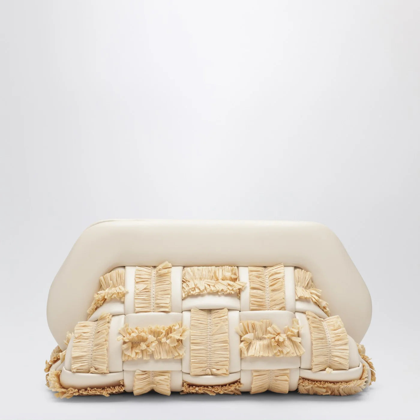 THEMOIRè Tia clutch in butter color with raffia inserts