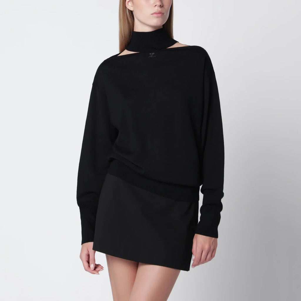 Courreges Courrèges Black merino wool turtleneck sweater