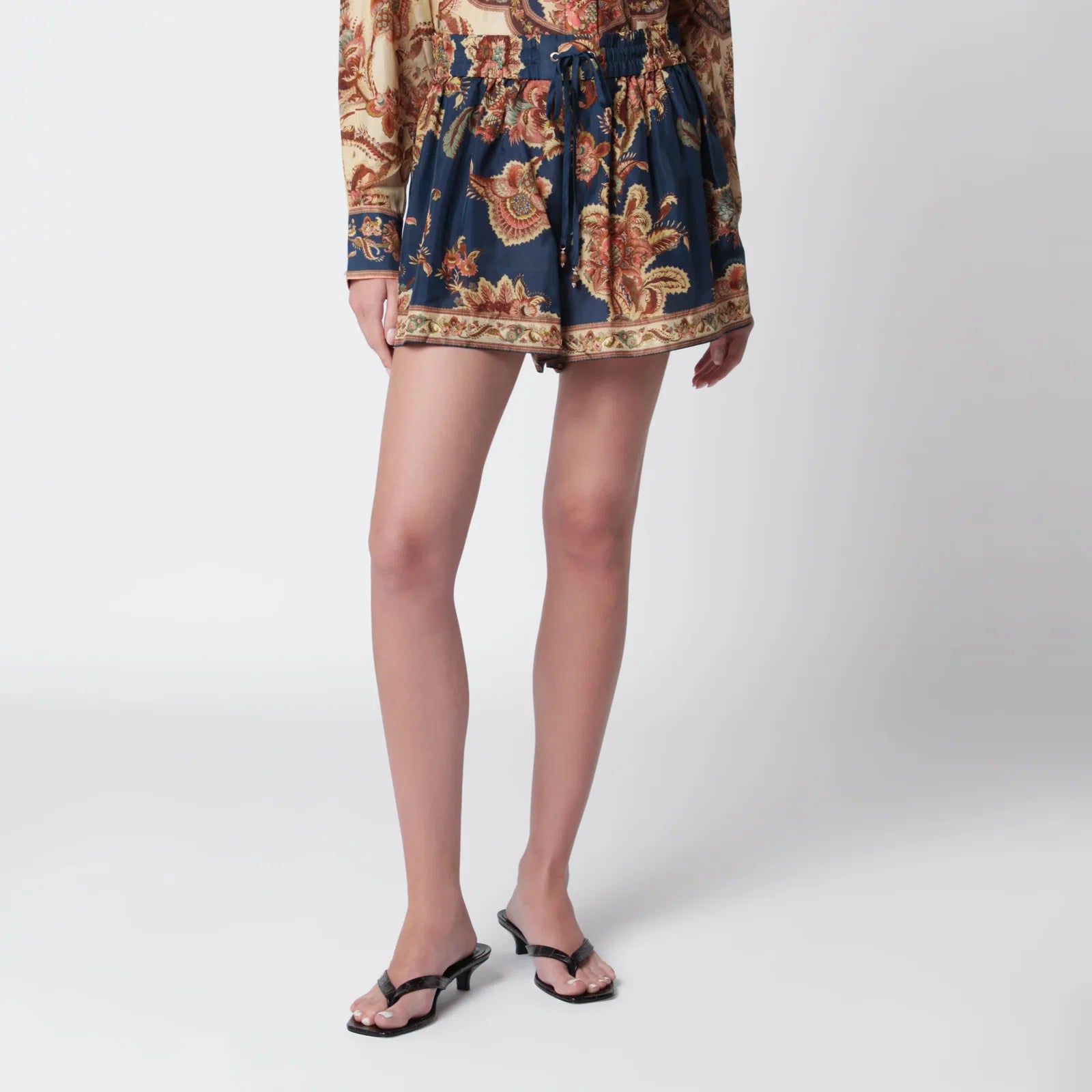 ZIMMERMANN Aster relaxed-fit silk shorts in navy jacobean
