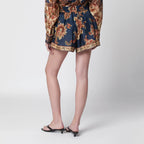 ZIMMERMANN Aster relaxed-fit silk shorts in navy jacobean