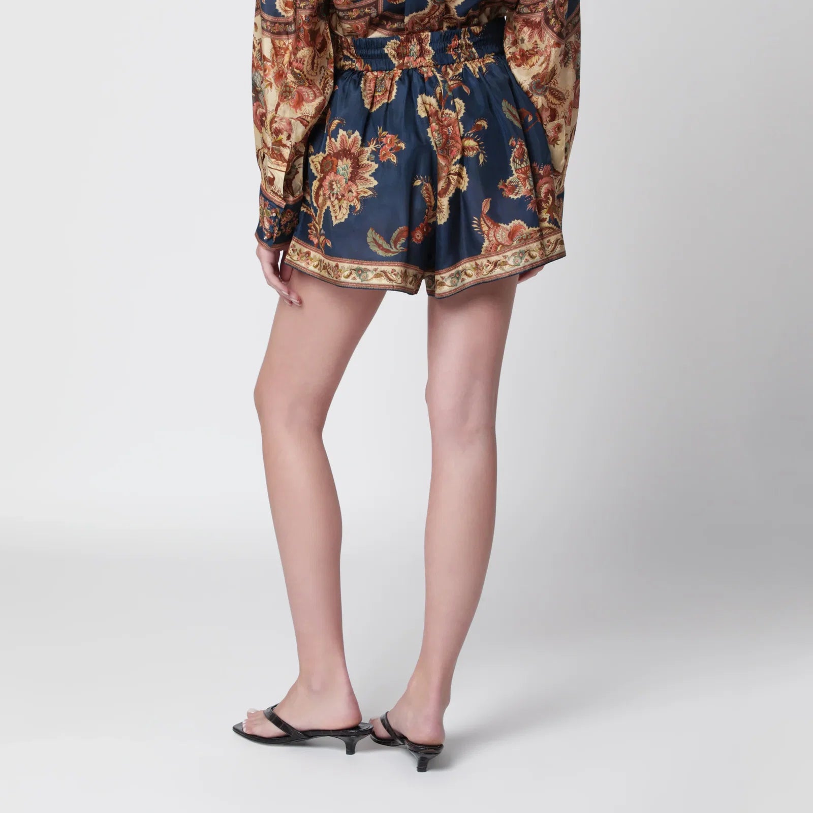 ZIMMERMANN Aster relaxed-fit silk shorts in navy jacobean