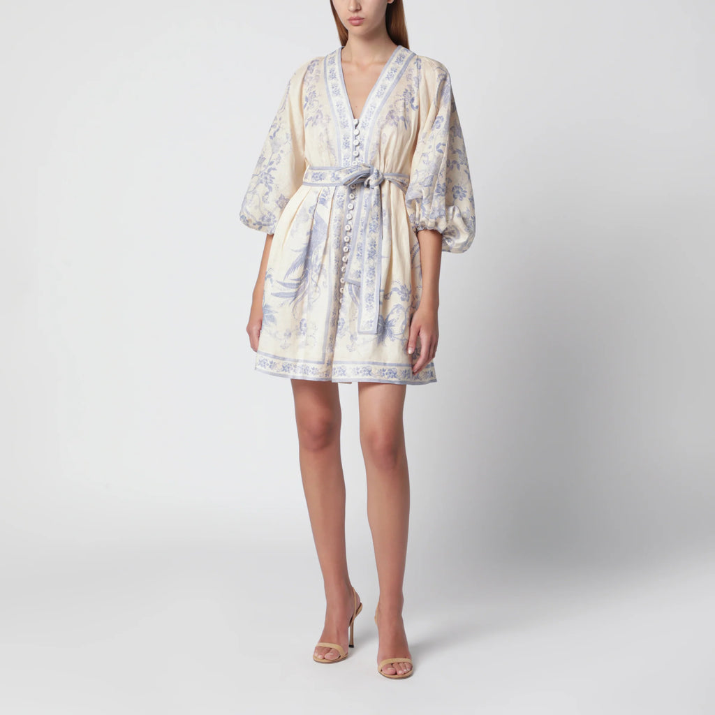ZIMMERMANN Indra Plunge dress in cream/lilac linen
