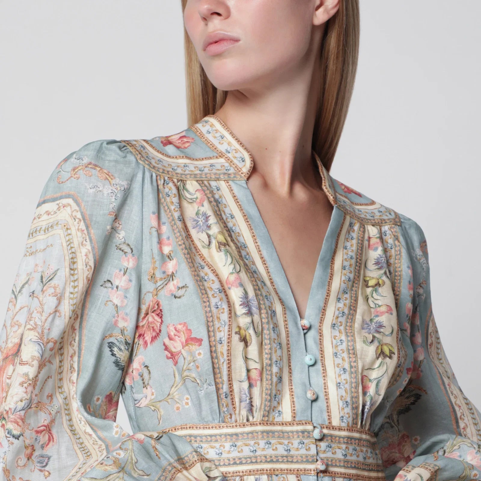 ZIMMERMANN Roselight Midi Dress in Floral Linen