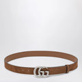 GUCCI Hazelnut suede belt with GG Marmont buckle