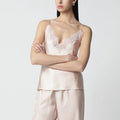 Róhe Light pink silk tank top with lace