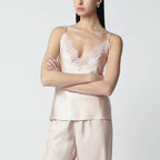 Róhe Light pink silk tank top with lace