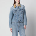Róhe Blue denim jacket with suede collar