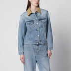 Róhe Blue denim jacket with suede collar