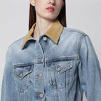 Róhe Blue denim jacket with suede collar