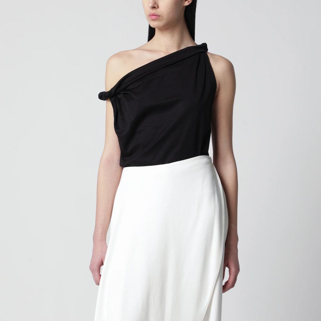 Róhe Black asymmetrical top in cotton and silk blend