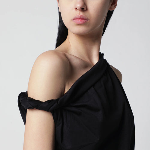 Róhe Black asymmetrical top in cotton and silk blend