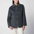 Róhe Dark Grey Mélange Double-Faced Wool Jacket with Pankou Closure