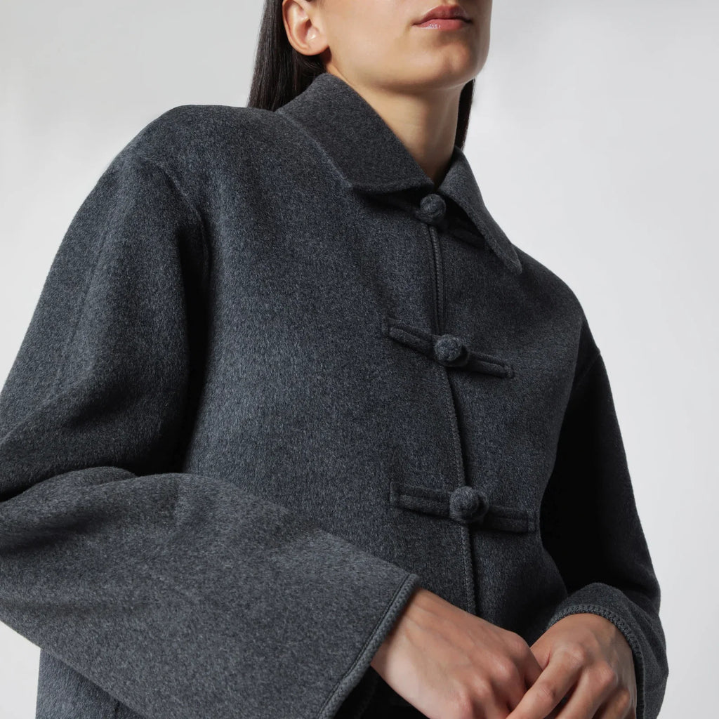 Róhe Dark Grey Mélange Double-Faced Wool Jacket with Pankou Closure