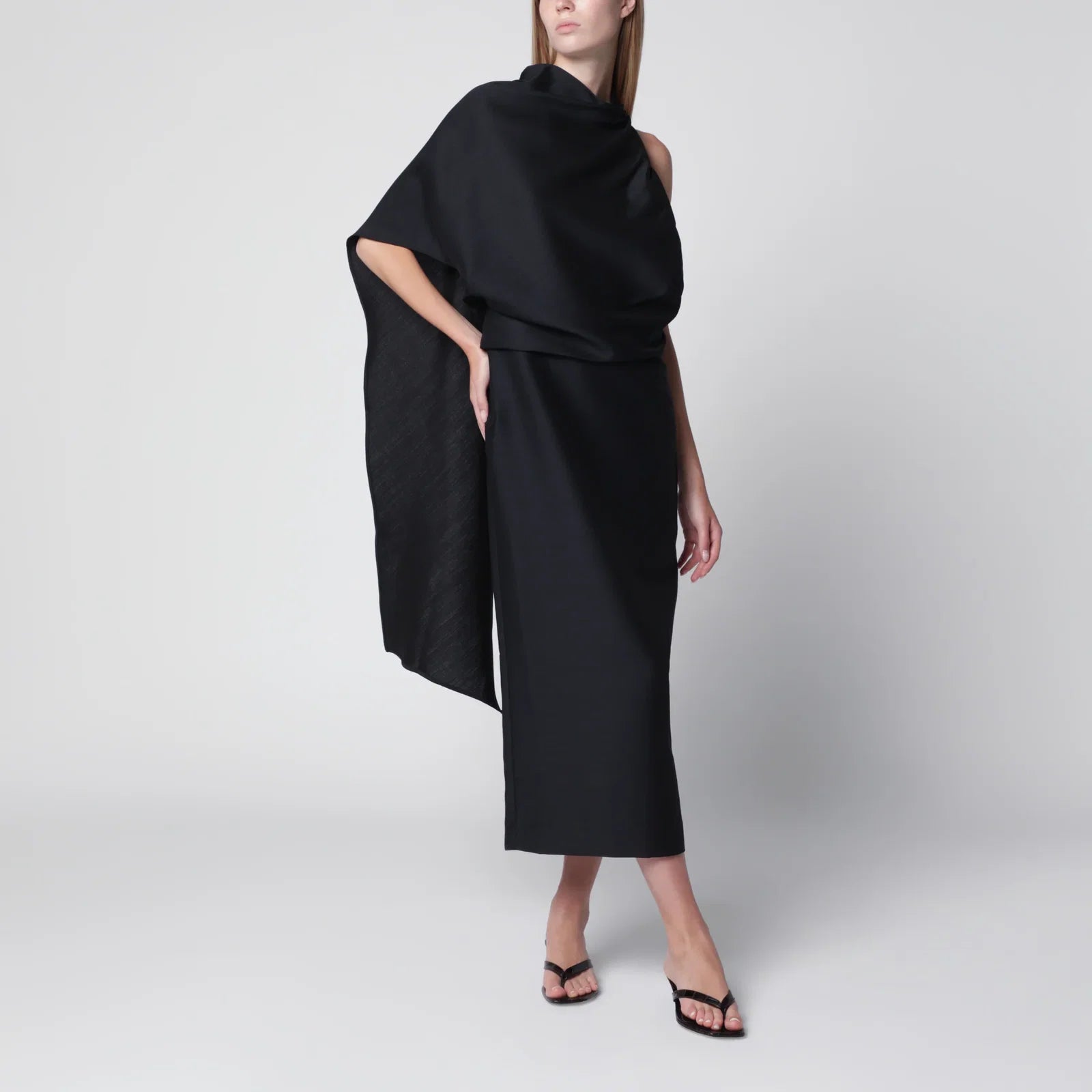 Róhe Midnight Blue One-Shoulder Midi Dress