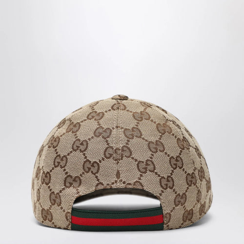 GUCCI Beige and ebony GG fabric baseball cap