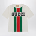 GUCCI White cotton T-shirt with logo print